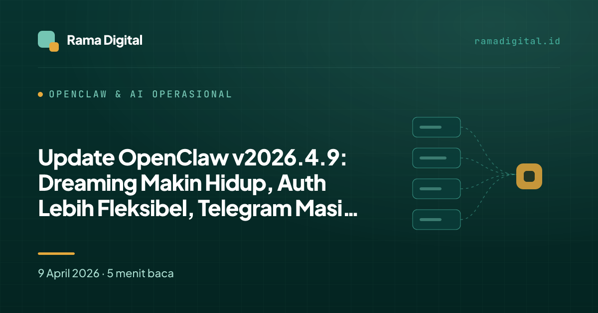 Update OpenClaw v2026.4.9: Dreaming Makin Hidup, Auth Lebih Fleksibel, Telegram Masih Perlu Diuji